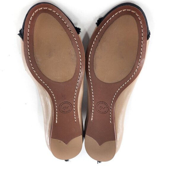 LEIFSDOTTIR NWOB Tan Black Leather Fringed Cap Toe Ballet Flats - Picture 7 of 7